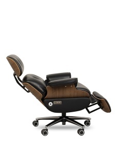 SCAUN DE BIROU LOUNGE AUTOMATIC, NEGRU, CONFECTIONAT DIN PIELE, LEMN SI METAL, STIL MODERN - Img 5