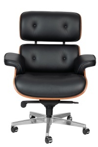 SCAUN DE BIROU LOUNGE, PIELE NATURALA ITALIANA SI LEMN DE NUC, CULOARE NEGRU/NUC, STIL EAMES - Img 8