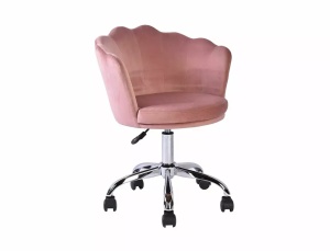 SCAUN DE BIROU PIVOTANT ROSE, ROZ ANTIC BLUVEL 52/CROM, TAPITERIE DIN CATIFEA SI PICIOR DIN METAL, STIL MODERN - Img 1