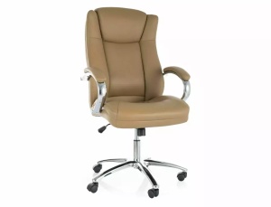 SCAUN DE BIROU Q-904, BEJ/CROM, TAPITERIE DIN PIELE ECOLOGICA SI PICIOR DIN METAL, STIL MODERN - Img 1
