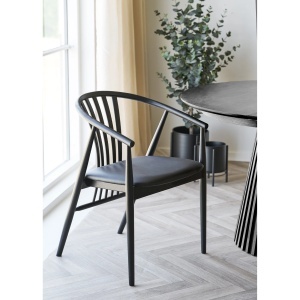 SCAUN DE SUFRAGERIE AGUSTIN, DIN LEMN SI PIELE ECO, CULOARE NEGRU, HOUSE NORDIC - Img 7
