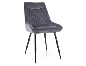 SCAUN DINING AGAT, GRI BLUVEL 14/NEGRU MAT, TAPITERIE DIN CATIFEA SI PICIOARE DIN METAL, STIL MODERN