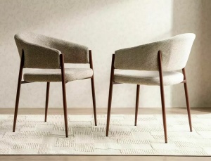 SCAUN DINING AKITA, BEJ 253/NUC, TAPITERIE DIN TEXTIL SI PICIOARE DIN METAL, STIL MODERN - Img 3