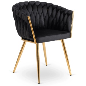 SCAUN DINING, ARTIM MEBLE, REALIZAT DIN METAL SI CATIFEA, CULOARE NEAGRA/AURIE, STIL MODERN