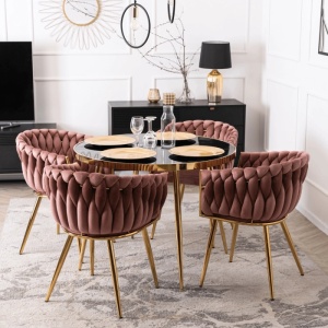 SCAUN DINING, ARTIM MEBLE, REALIZAT DIN METAL SI CATIFEA, CULOARE ROZ/AURIE, STIL MODERN - Img 3