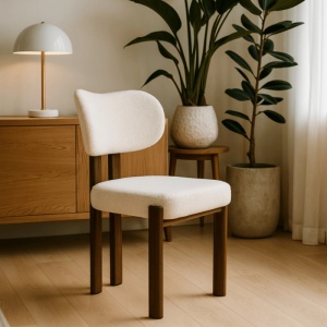 SCAUN DINING, ARTIM MEBLE, REALIZAT DIN METAL SI TEXTIL BOUCLE, CULOARE NUC/CREM, STIL MODERN