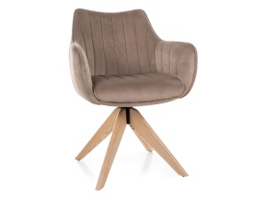 SCAUN DINING AZALIA D VELVET BEJ 40/STEJAR, CU TAPITERIE DIN CATIFEA SI PICIOARE DIN LEMN, STIL MODERN