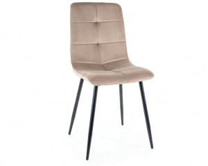 SCAUN DINING, BEJ BLUVEL 40/NEGRU MAT, TAPITERIE DIN CATIFEA SI PICIOARE DIN METAL, STIL MODERN