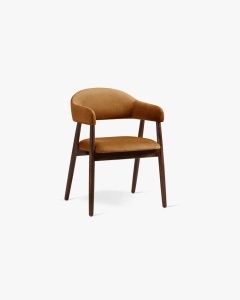 SCAUN DINING/BIROU ANDRA, CAMEL, TAPITAT CU TAPITERIE DIN TEXTIL CATIFEA MAGIC VELVET SI LEMN MASIV, MICADONI