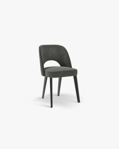 SCAUN DINING/BIROU BOWE, GRI INCHIS, TAPITAT CU TAPITERIE DIN TEXTIL CHENILLE REBEL SI LEMN MASIV DE FAG, MICADONI