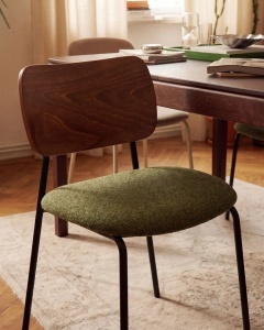 SCAUN DINING/BIROU DINA, VERDE MASLINIU INCHIS, CONFECTIONAT DIN LEMN MASIV DE FAG, METAL, SPUMA SI TEXTIL BOUCLE BALOO, MICADONI