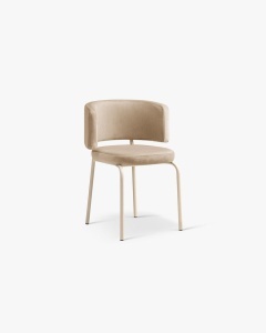 SCAUN DINING/BIROU DORA, BEJ MIGDALA, TAPITAT CU TAPITERIE DIN TEXTIL CATIFEA MAGIC VELVET SI METAL, MICADONI