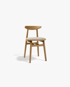 SCAUN DINING/BIROU OSOS, BEJ/NUC AMERICAN, TAPITAT CU TAPITERIE DIN TEXTIL CATIFEA VENUS SI LEMN MASIV, MICADONI
