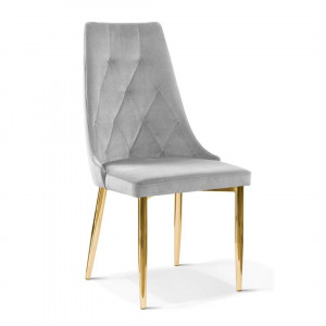 SCAUN DINING CAREN II , GRI/AURIU, TAPITERIE DIN CATIFEA SI PICIOARE DIN METAL, STIL MODERN, ATR
