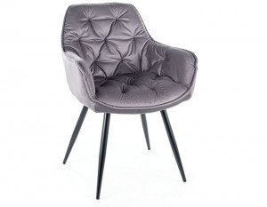 SCAUN DINING CHERRY, GRI BLUVEL 14/NEGRU MAT, TAPITERIE DIN CATIFEA SI PICIOARE DIN METAL, STIL MODERN - Img 2