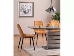 SCAUN DINING CHIC, CURRY BLUVEL 68/NEGRU MAT, TAPITERIE DIN CATIFEA SI PICIOARE DIN METAL, STIL MODERN - Img 3
