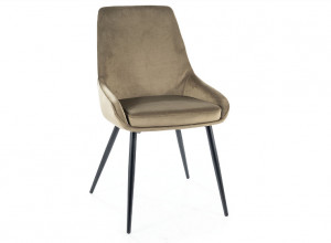 SCAUN DINING COBE, OLIVE BLUVEL 77/NEGRU MAT, TAPITERIE DIN CATIFEA SI PICIOARE DIN METAL, STIL MODERN