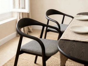 SCAUN DINING, ILLA, DIN TEXTIL SI LEMN, GRI/NEGRU, MICADONI, STIL MODERN - Img 6