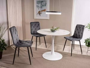 SCAUN DINING JERRY, GRI BLUVEL 14/NEGRU MAT, TAPITERIE DIN CATIFEA SI PICIOARE DIN METAL, STIL MODERN - Img 2
