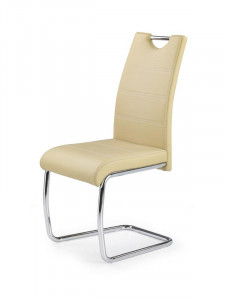 SCAUN DINING K211, BEJ/CROM, CU TAPITERIE DIN PIELE ECOLOGICA SI PICIOARE DIN METAL, STIL MODERN