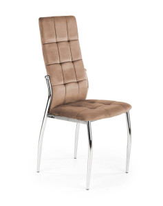 SCAUN DINING K416, BEJ/CROM, CU TAPITERIE DIN CATIFEA SI PICIOARE DIN METAL, STIL MODERN