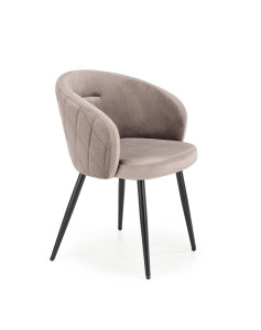SCAUN DINING K430, BEJ/NEGRU, CU TAPITERIE DIN CATIFEA SI PICIOARE DIN METAL, STIL MODERN