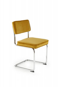 SCAUN DINING K510, GALBEN MUSTAR/CROM, CU TAPITERIE DIN CATIFEA SI PICIOARE DIN METAL, STIL MODERN