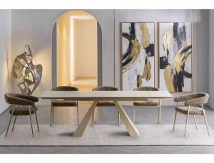 SCAUN DINING KATANA, CAPPUCCINO/CREM, TAPITERIE DIN TEXTIL SI PICIOARE DIN METAL, STIL MODERN - Img 6