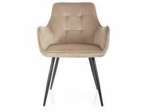SCAUN DINING LEMON, BEJ BLUVEL 28/NEGRU MAT, TAPITERIE DIN CATIFEA SI PICIOARE DIN METAL, STIL MODERN - Img 2