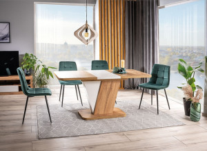 SCAUN DINING MILA, VERDE BLUVEL 78/NEGRU MAT, TAPITERIE DIN CATIFEA SI METAL, STIL MODERN - Img 2