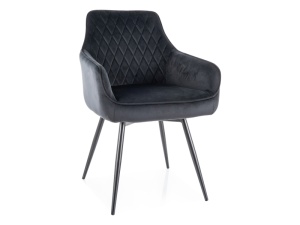 SCAUN DINING, NEGRU BLUVEL 19/NEGRU MAT, TAPITERIE DIN CATIFEA SI PICIOARE DIN METAL, STIL MODERN