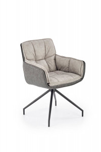 SCAUN DINING PIVOTANT K523, GRI/NEGRU, TAPITERIE DIN STOFA SI PIELE ECOLOGICA SI PICIOARE DIN METAL , STIL MODERN - Img 4