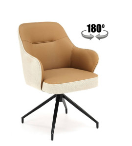 SCAUN DINING PIVOTANT K527, MARO/BEJ/NEGRU, TAPITERIE DIN STOFA SI PIELE ECOLOGICA SI PICIOARE DIN METAL, STIL MODERN - Img 1