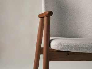 SCAUN DINING, RIA, DIN TEXTIL SI LEMN, BEJ/MARO, MICADONI, STIL MODERN - Img 4