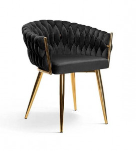 SCAUN DINING ROSA, NEGRU/AURIU, TAPITERIE DIN CATIFEA SI PICIOARE DIN METAL, STIL MODERN