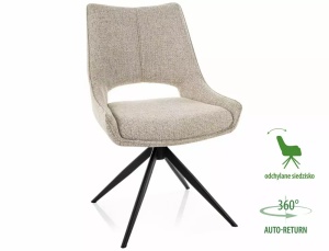 SCAUN DINING ROTATIV, BEJ 30/NEGRU MAT, TAPITERIE DIN TEXTIL SI PICIOARE DIN METAL, STIL MODERN