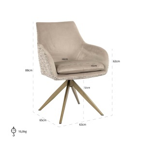 SCAUN DINING ROTATIV LISONNE, REALIZAT DIN METAL SI TEXTIL, CULOARE CREM, DESIGN DEOSEBIT, RICHMOND INTERIORS - Img 9