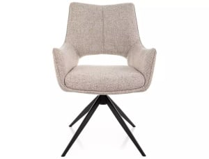 SCAUN DINING ROTATIV NOELLE II, BEJ 30/NEGRU MAT, TAPITERIE DIN TEXTIL SI PICIOARE DIN METAL, STIL MODERN