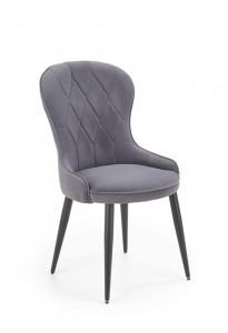 SCAUN DINING STIL K366, GRI/NEGRU, CU TAPITERIE DIN CATIFEA SI PICIOARE DIN METAL, STIL MODERN