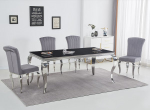 SCAUN DINING STIL PRINCE, GRI TAP 195/CROM, TAPITERIE DIN CATIFEA SI PICIOARE DIN METAL, STIL MODERN - Img 3