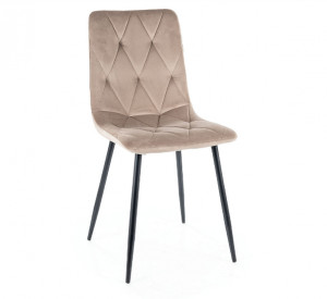 SCAUN DINING STIL TOM, BEJ BLUVEL 40/NEGRU MAT, TAPITERIE DIN CATIFEA SI PICIOARE DIN METAL, STIL MODERN