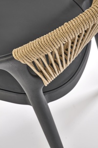 SCAUN DINING TERASA K582, NATURAL/NEGRU, DIN RATAN SI POLIPROPILENA, STIL MODERN - Img 6