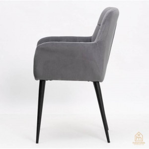 SCAUN DINING VENUS, GRI INCHIS/NEGRU, TAPITERIE DIN CATIFEA SI PICIOARE DIN METAL, STIL MODERN, ATR - Img 5