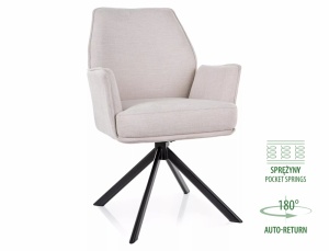 SCAUN ROTATIV, BEJ 22/NEGRU MAT, TAPITERIE DIN STOFA BREGO SI PICIOARE DIN METAL, STIL MODERN - Img 2