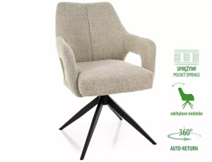 SCAUN ROTATIV STIL OLSEN, BEJ 30/NEGRU MAT, TAPITERIE DIN TEXTIL SI PICIOARE DIN METAL, STIL MODERN - Img 6
