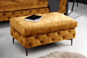 SCAUN/TABURET, BAROC, CATIFEA DE CULOARE GALBEN MUSTAR, STIL CHESTERFIELD
