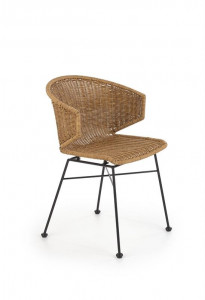 SCAUN TERASA K407, NATURAL/NEGRU, DIN RATAN SINTETIC SI PICIOARE DIN METAL, STIL MODERN