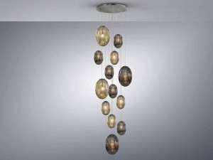 SCHULLER LUSTRA OVILA, CU TELECOMANDA, 150/350 CM, CROM/CONIAC/FUMURIU, DIN STICLA SI METAL, STIL MODERN - Img 6