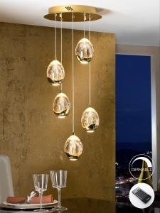 SCHULLER, LUSTRA/PLAFONIERA ROCIO, CU TELECOMANDA, 30 CM, AURIU/SAMPANIE, DIN STICLA SI METAL, STIL MODERN - Img 2