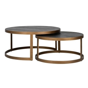 SET 2 MASUTE DE CAFEA BLACKBONE BRASS, NEGRU/BRONZ, DIN FURNIR DE STEJAR SI METAL, RICHMOND INTERIORS - Img 1